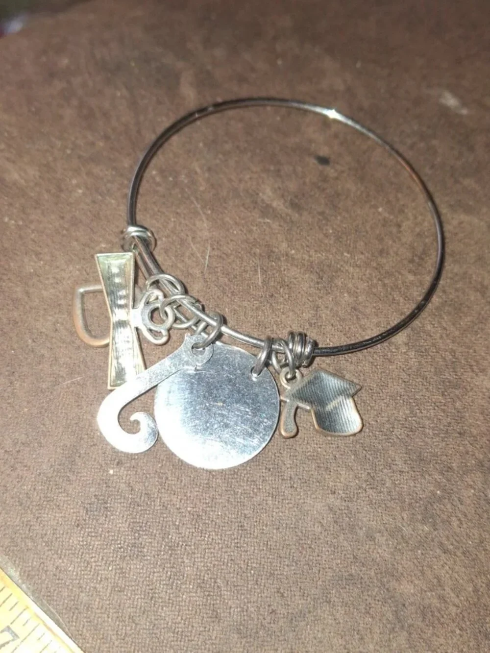 Graduation charm expandable bracelet silvertone